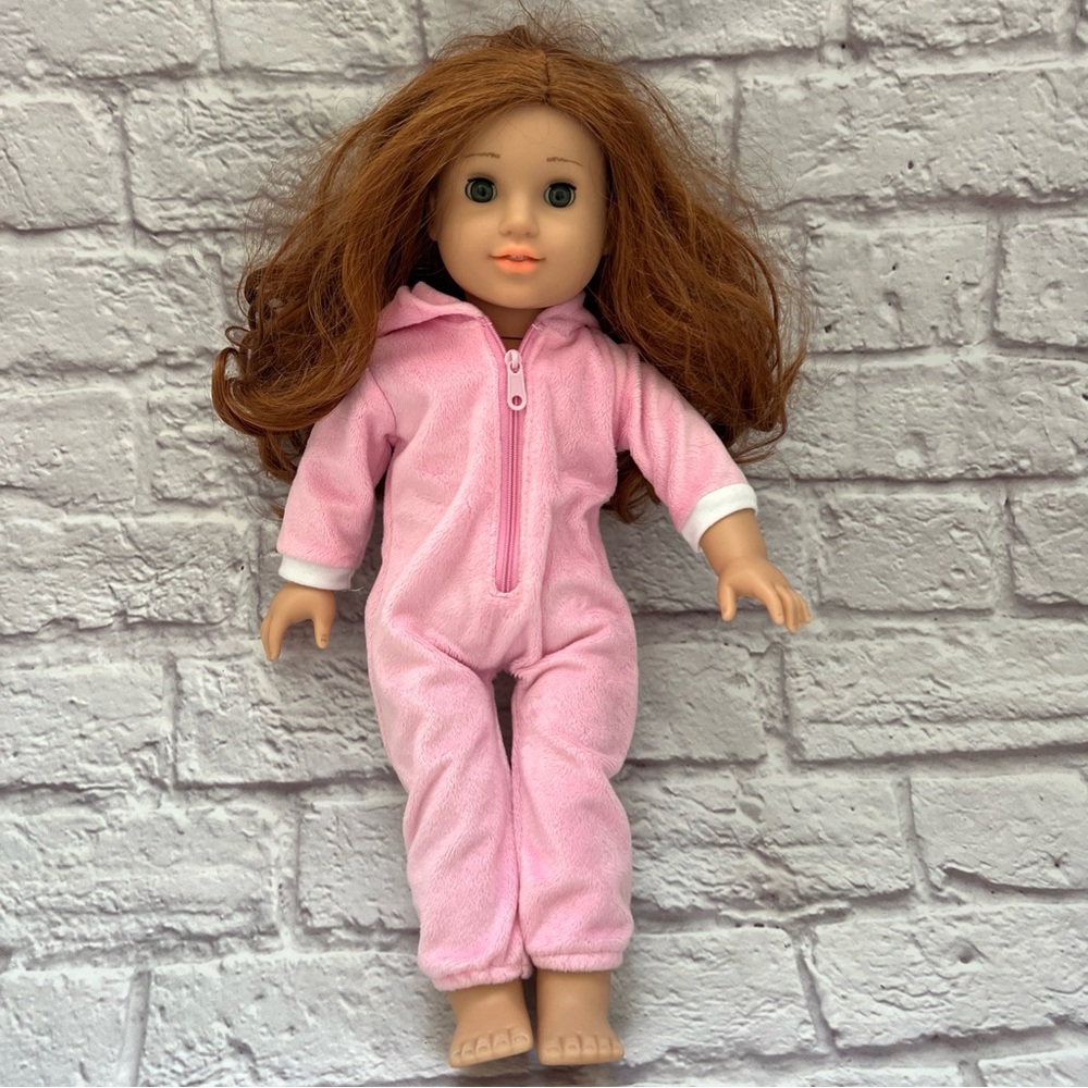 American girl red hair green eyes pink onesie pajamas 2017